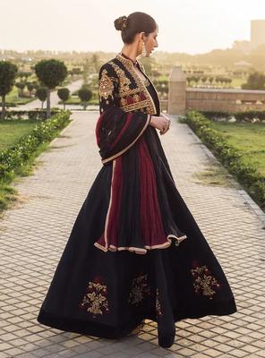 Black Embroidered Shamoz Silk Maxi & Jacket Set