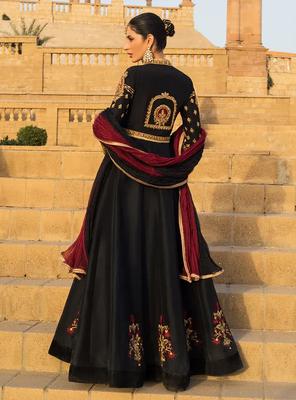 Black Embroidered Shamoz Silk Maxi & Jacket Set